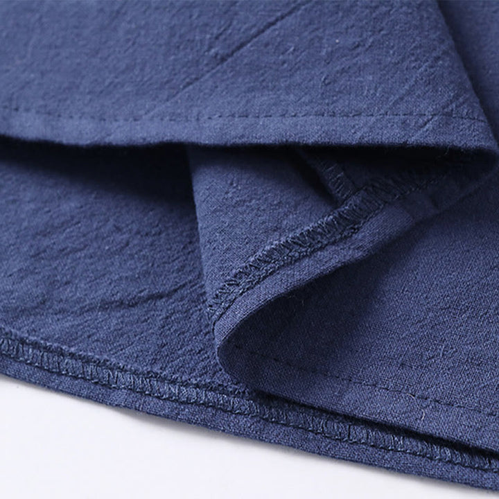 Koszula męska z bawełny i lnu Buddha Stones Plain Color z rękawem trzy czwarte i jednym guzikiem - image 12