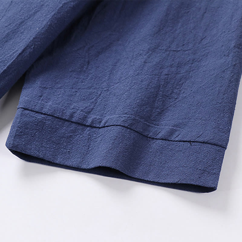 Koszula męska z bawełny i lnu Buddha Stones Plain Color z rękawem trzy czwarte i jednym guzikiem - image 11