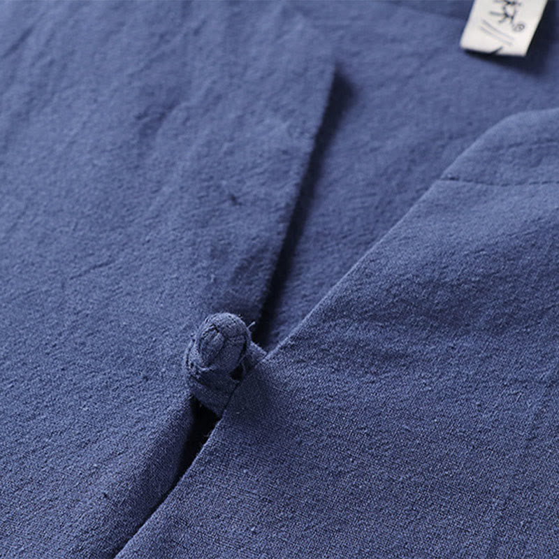 Koszula męska z bawełny i lnu Buddha Stones Plain Color z rękawem trzy czwarte i jednym guzikiem - image 10