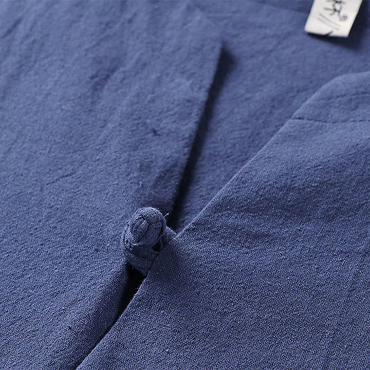 Koszula męska z bawełny i lnu Buddha Stones Plain Color z rękawem trzy czwarte i jednym guzikiem - image 10