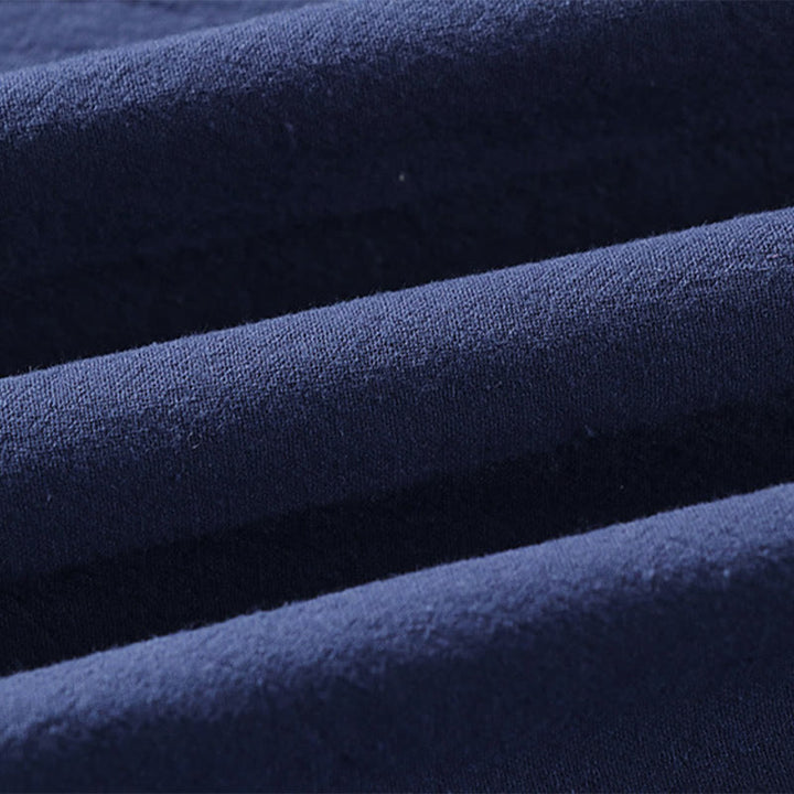 Koszula męska z bawełny i lnu Buddha Stones Plain Color z rękawem trzy czwarte i jednym guzikiem - image 7