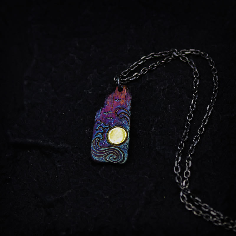 Buddha Stones 999 Srebro Sterlingowe 24k Złoto Fale Słoneczne Naszyjnik Wisiorek Równowaga