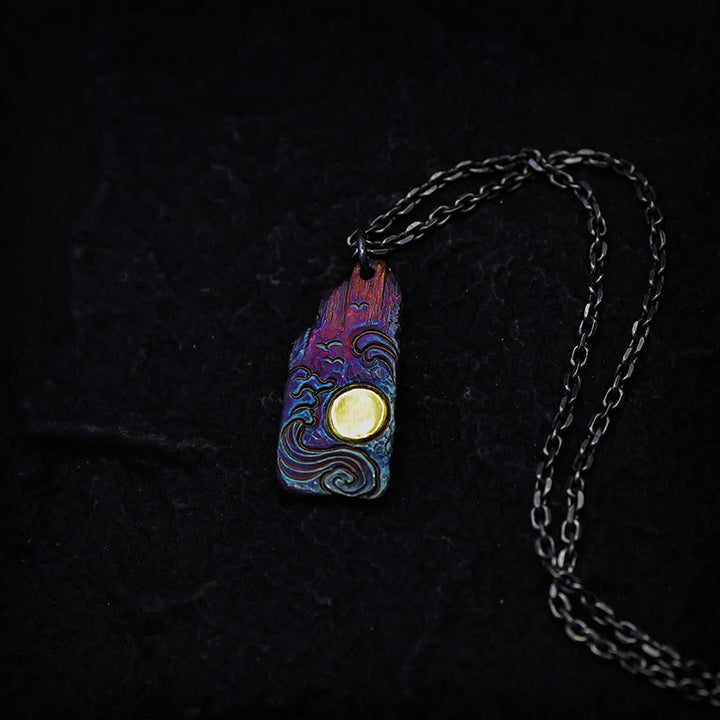 Buddha Stones 999 Srebro Sterlingowe 24k Złoto Fale Słoneczne Naszyjnik Wisiorek Równowaga