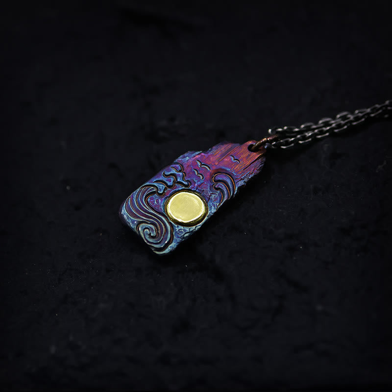 Buddha Stones 999 Srebro Sterlingowe 24k Złoto Fale Słoneczne Naszyjnik Wisiorek Równowaga - image 1