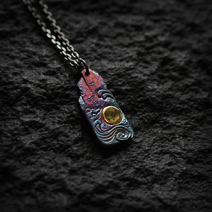 Buddha Stones 999 Srebro Sterlingowe 24k Złoto Fale Słoneczne Naszyjnik Wisiorek Równowaga - image 4