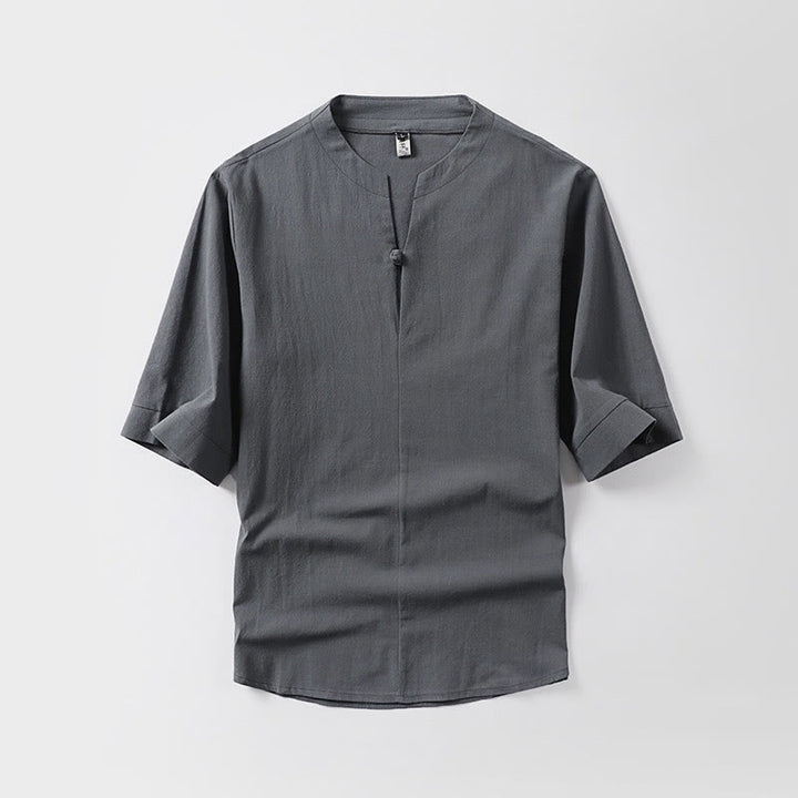 Koszula męska Buddha Stones Casual Plain Color One Button Sleeve Three Quarter Cotton Linen - Szary - US/UK/AU54， EU64 (9XL) - image 0