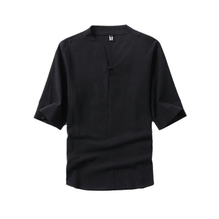 Koszula męska Buddha Stones Casual Plain Color One Button Sleeve Three Quarter Cotton Linen - image 3