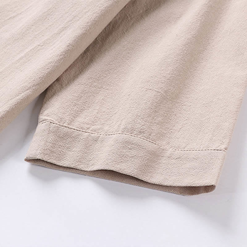 Koszula męska z kieszeniami, z nadrukiem Buddha Stones, w jednolitym kolorze, z rękawami trzy czwarte, z przodu, z bawełny i lnu - image 7