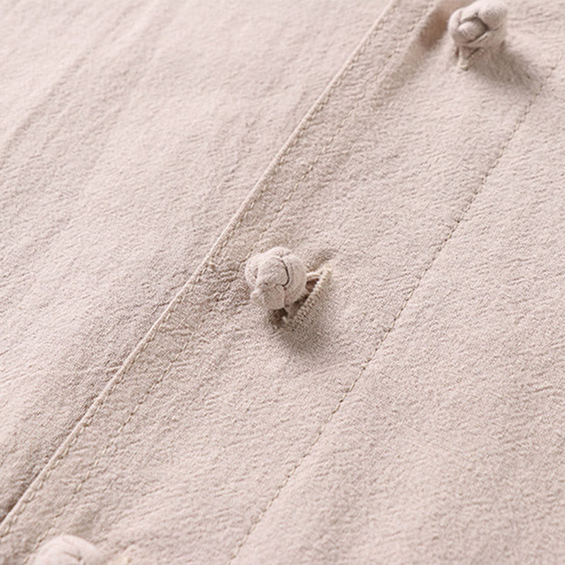 Koszula męska z kieszeniami, z nadrukiem Buddha Stones, w jednolitym kolorze, z rękawami trzy czwarte, z przodu, z bawełny i lnu - image 4