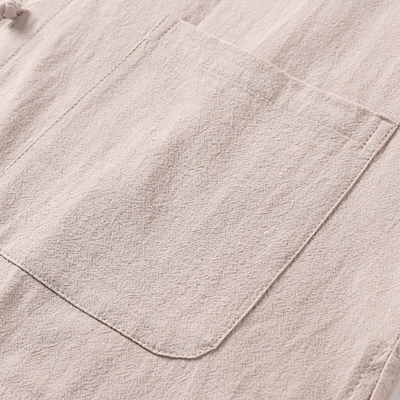 Koszula męska z kieszeniami, z nadrukiem Buddha Stones, w jednolitym kolorze, z rękawami trzy czwarte, z przodu, z bawełny i lnu - image 6