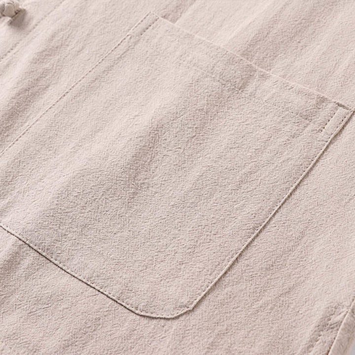 Koszula męska z kieszeniami, z nadrukiem Buddha Stones, w jednolitym kolorze, z rękawami trzy czwarte, z przodu, z bawełny i lnu - image 6