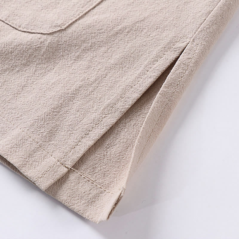 Koszula męska z kieszeniami, z nadrukiem Buddha Stones, w jednolitym kolorze, z rękawami trzy czwarte, z przodu, z bawełny i lnu - image 8