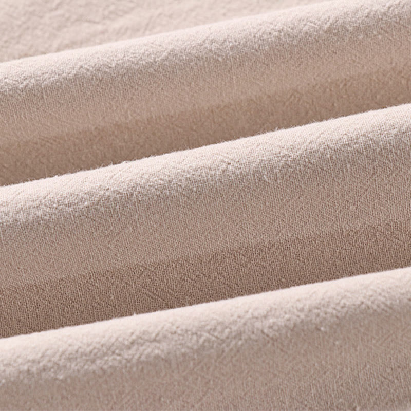 Koszula męska z kieszeniami, z nadrukiem Buddha Stones, w jednolitym kolorze, z rękawami trzy czwarte, z przodu, z bawełny i lnu - image 2