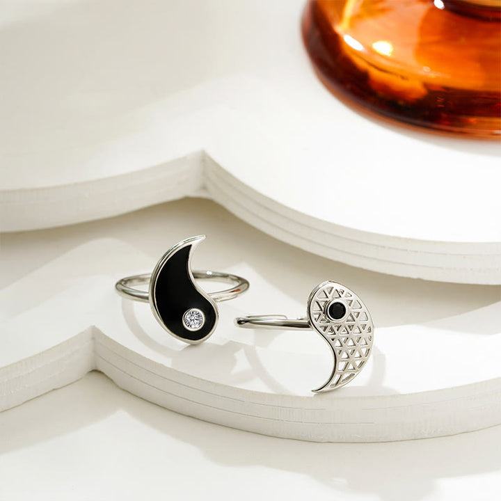 Buddha Stones Yin Yang Tytanowa Stalowa Mankiet Równowaga Para Pierścień
