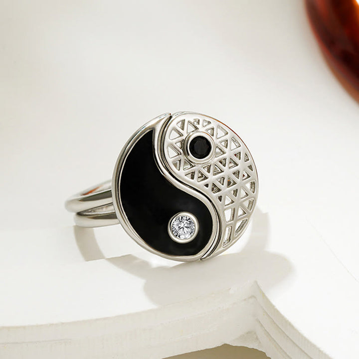 Buddha Stones Yin Yang Tytanowa Stalowa Mankiet Równowaga Para Pierścień