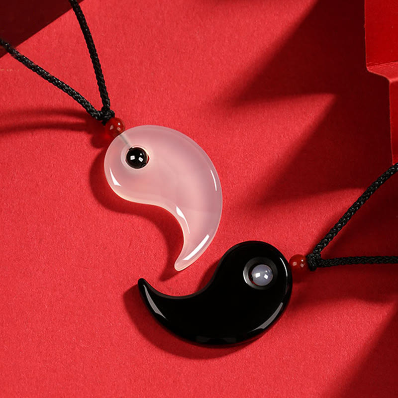 Buddha Stones Czarny Onyks Biały Agat Yin Yang Tai Chi Diagram Fortune Para Naszyjnik Wisiorek - image 3