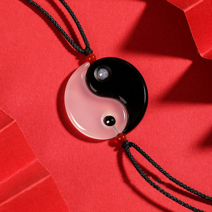 Buddha Stones Czarny Onyks Biały Agat Yin Yang Tai Chi Diagram Fortune Para Naszyjnik Wisiorek - Czarny onyks, biały agat, YIN YANG - image 1