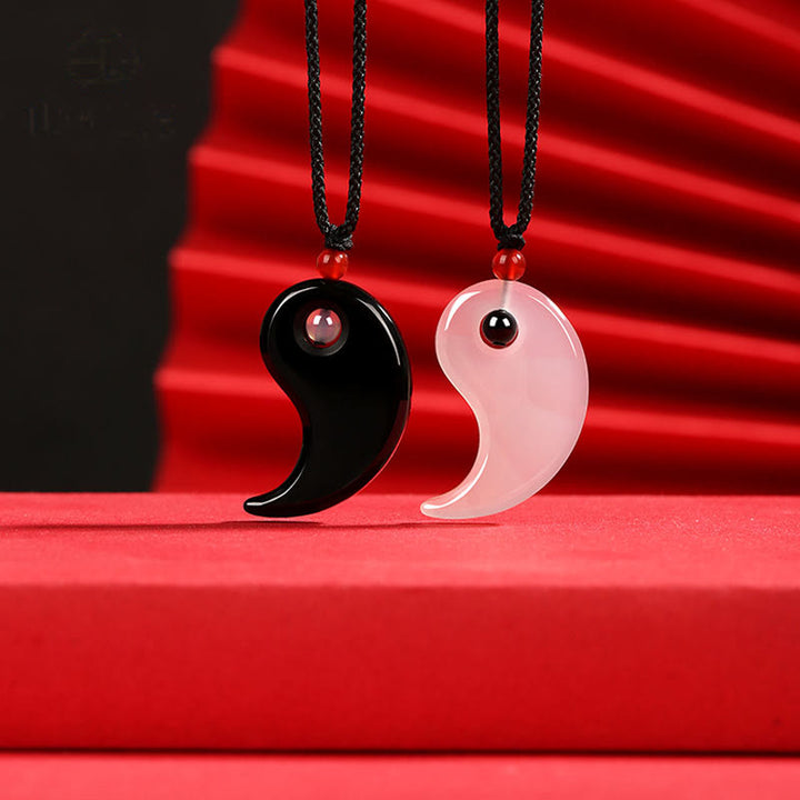 Buddha Stones Czarny Onyks Biały Agat Yin Yang Tai Chi Diagram Fortune Para Naszyjnik Wisiorek - image 4