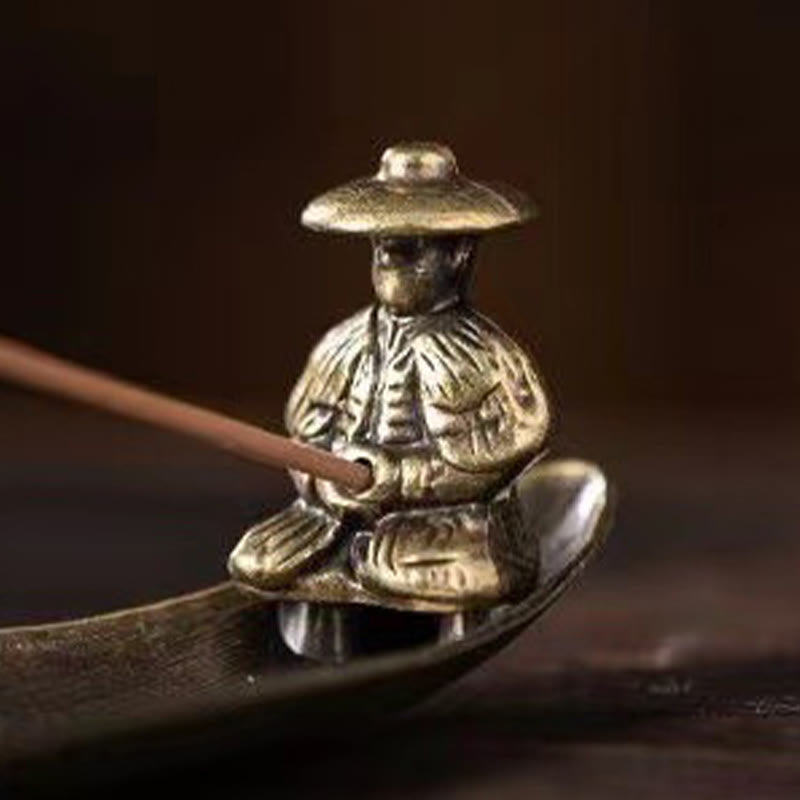 Buddha Stones Łódź rybaka Koi Ryba Stop cynkowy Uchwyt na kadzidełka Uzdrawiający palnik kadzideł Dekoracja