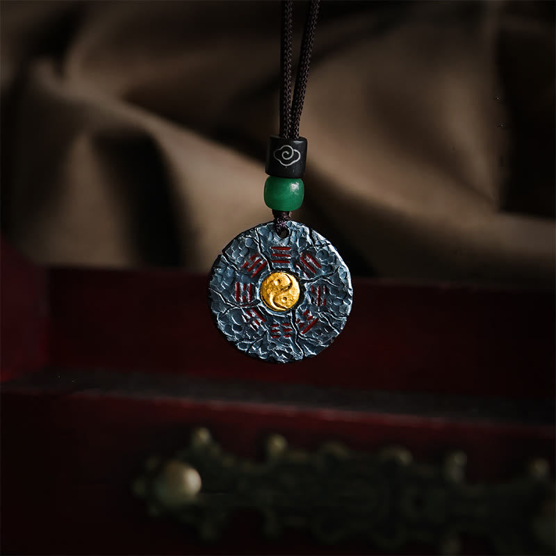 Buddha Stones 999 Srebro Sterlingowe 24k Złoto Bagua Tai Chi Yin Yang Design Duchy Górskie Wydaj Pieniądze Naszyjnik Wisiorek Harmonia - Srebro próby 999 i łańcuszek z liny bawełnianej - image 0