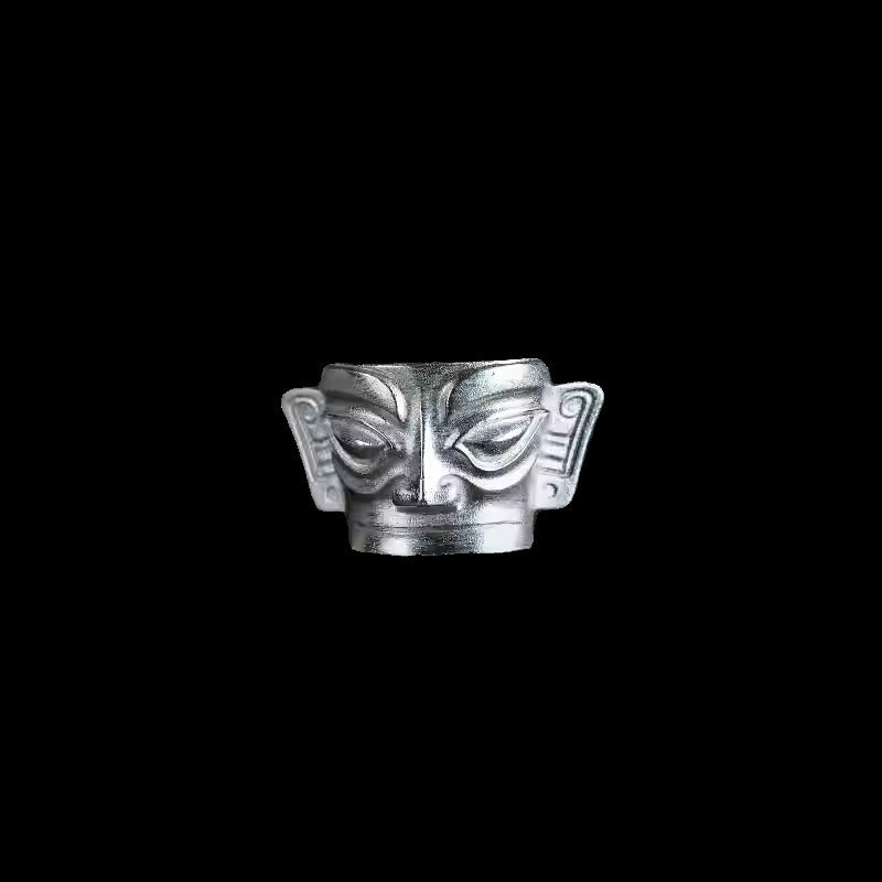 Buddha Stones 999 Srebro Sterlingowe Odlew Ręczny Pierścień Ochronny Maski Sanxingdui - image 10