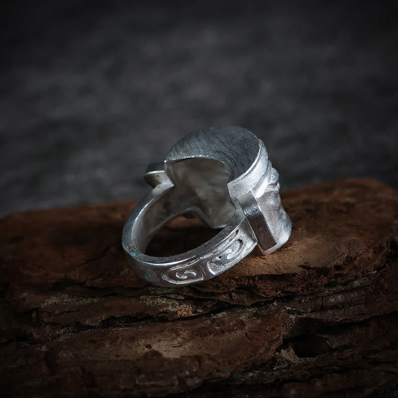 Buddha Stones 999 Srebro Sterlingowe Odlew Ręczny Pierścień Ochronny Maski Sanxingdui - image 4