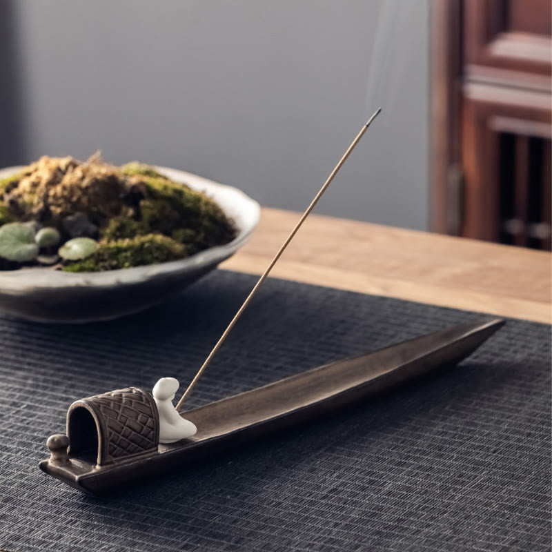 Buddha Stones Rybak Zen Uzdrawiający Brązowy Ceramiczny Kadzidełko Dekoracja Palnika - image 3