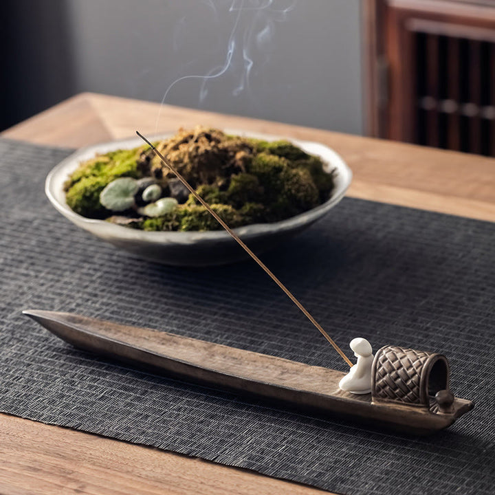 Buddha Stones Rybak Zen Uzdrawiający Brązowy Ceramiczny Kadzidełko Dekoracja Palnika - image 1