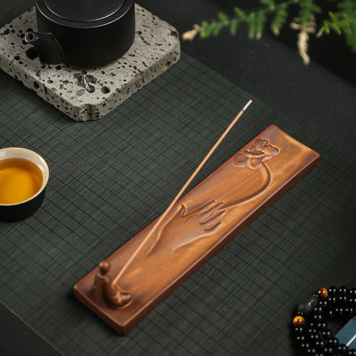Buddha Stones Rybak Łódź Rybacka Bambus Ręka Buddy Lotos Duchowe Uzdrawianie Ceramiczny Patyk Kadzidło Dekoracja