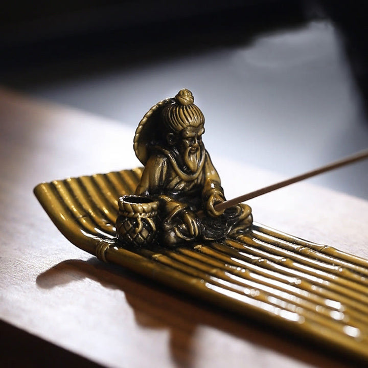 Buddha Stones Rybak Bambusowa Łódź Rybacka Stop Kadzidełka Uchwyt Uzdrawiający Kadzidło Palnik Dekoracja