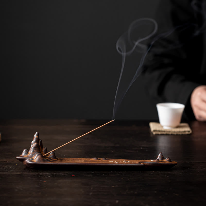 Buddha Stones Góry Łódź Projekt Duchowe Uzdrawianie Ceramiczne Pałeczki Kadzidełko Dekoracja - Brązowy 27,3*4,1*6 cm - image 0