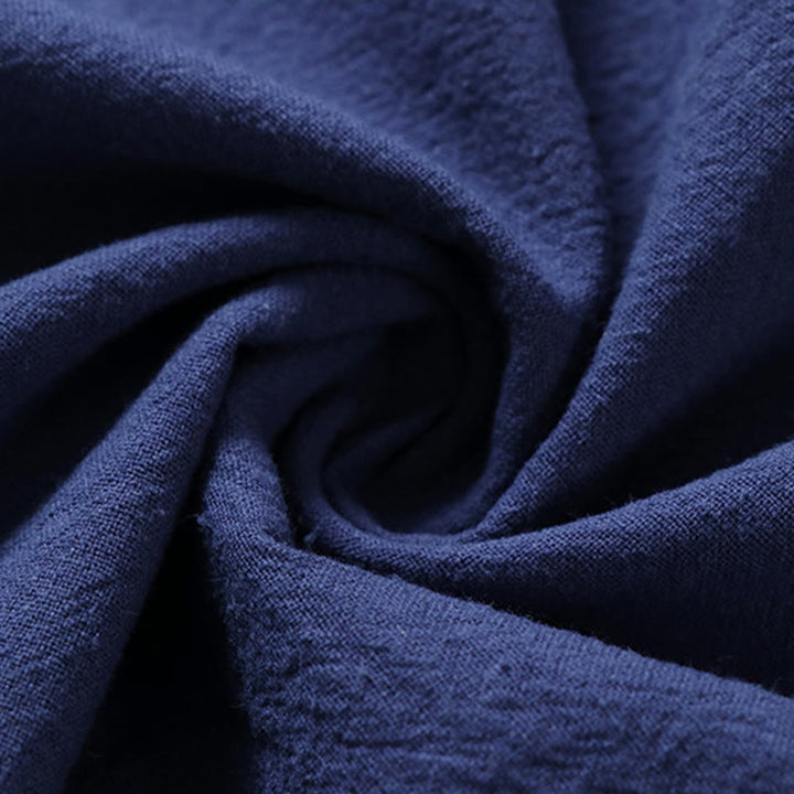 Koszula męska z krótkim rękawem i guzikiem w jednolitym kolorze Buddha Stones z bawełny i lnu - image 6