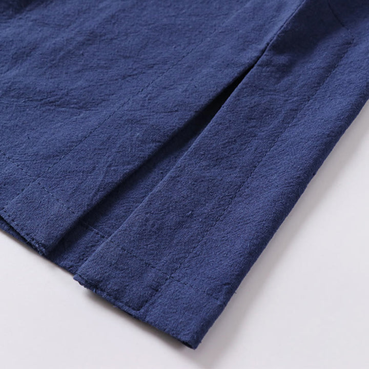 Koszula męska z krótkim rękawem i guzikiem w jednolitym kolorze Buddha Stones z bawełny i lnu - image 10