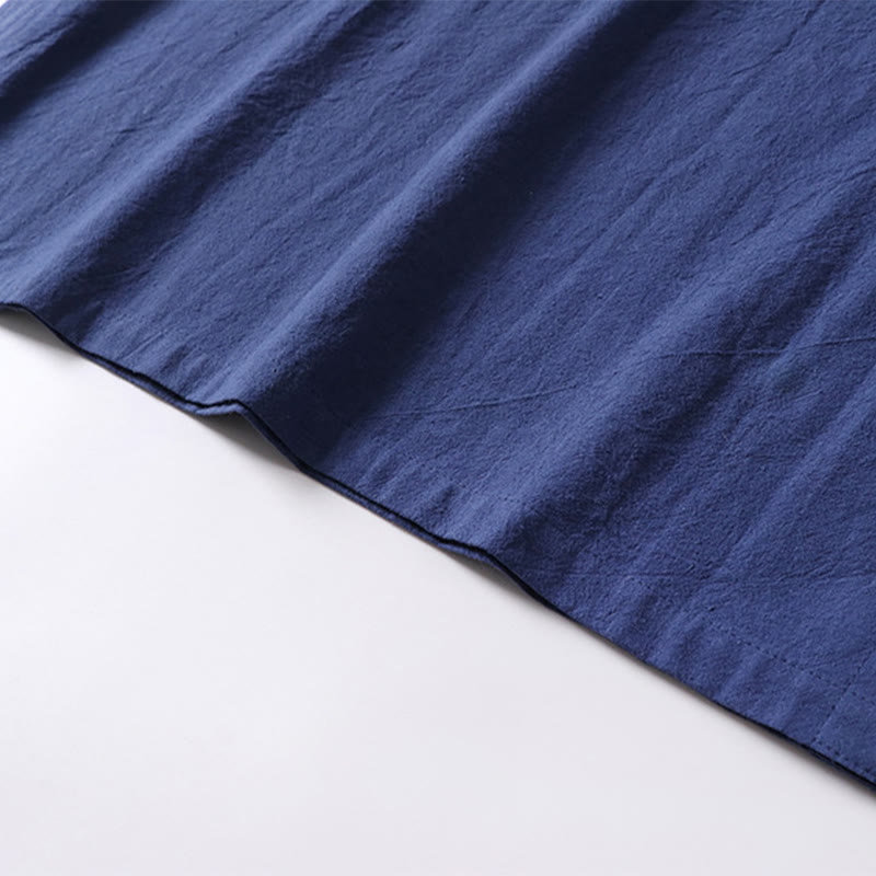 Koszula męska z krótkim rękawem i guzikiem w jednolitym kolorze Buddha Stones z bawełny i lnu - image 12