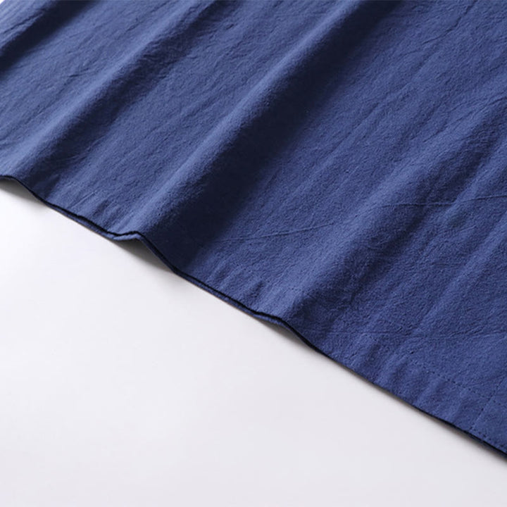 Koszula męska z krótkim rękawem i guzikiem w jednolitym kolorze Buddha Stones z bawełny i lnu - image 12