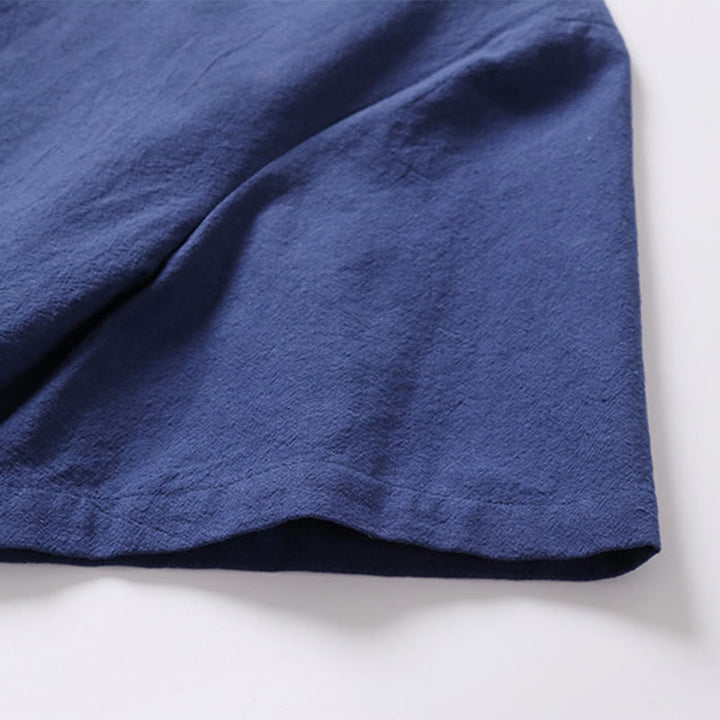 Koszula męska z krótkim rękawem i guzikiem w jednolitym kolorze Buddha Stones z bawełny i lnu - image 11