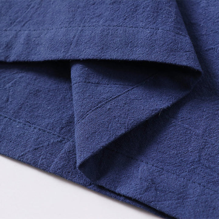 Koszula męska z krótkim rękawem i guzikiem w jednolitym kolorze z Buddha Stones, bawełny i lnu - image 12