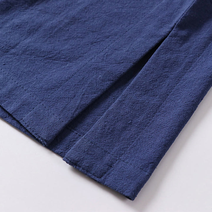 Koszula męska z krótkim rękawem i guzikiem w jednolitym kolorze z Buddha Stones, bawełny i lnu - image 11