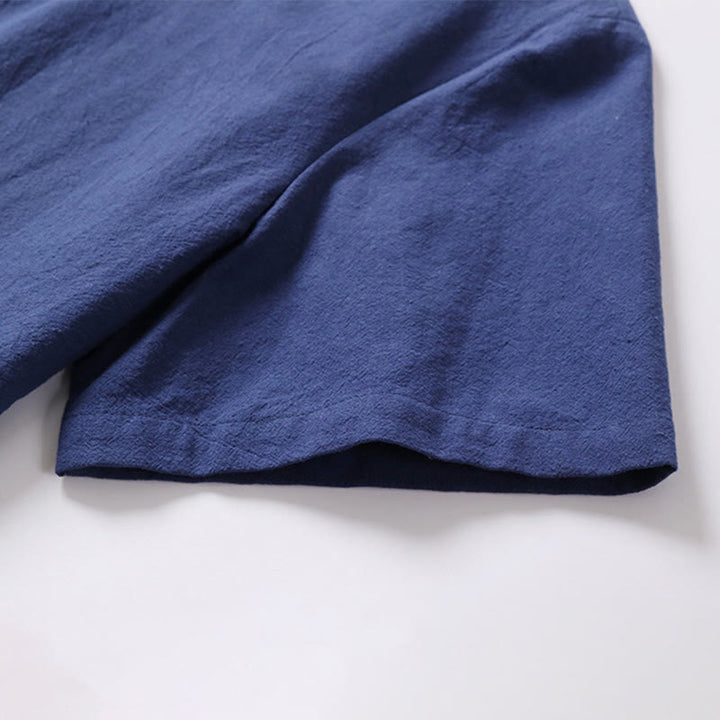 Koszula męska z krótkim rękawem i guzikiem w jednolitym kolorze z Buddha Stones, bawełny i lnu - image 10