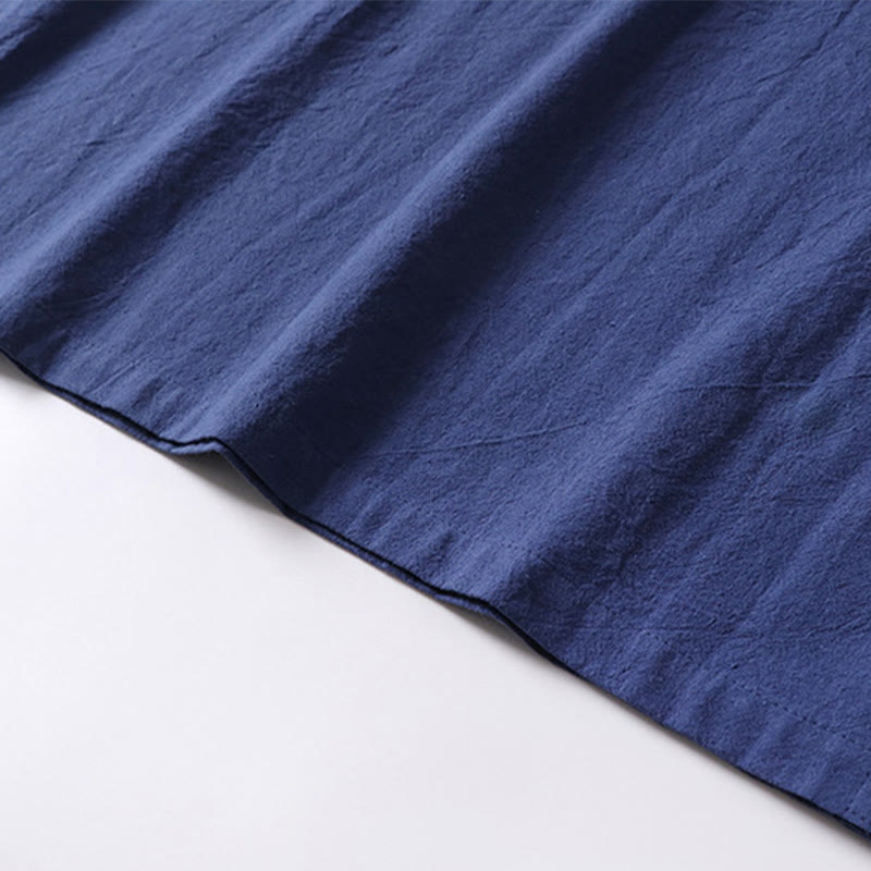 Koszula męska z krótkim rękawem i guzikiem w jednolitym kolorze z Buddha Stones, bawełny i lnu - image 9