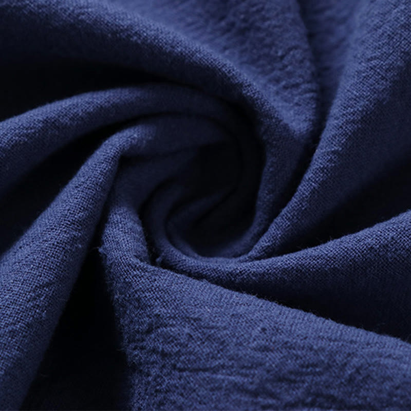 Koszula męska z krótkim rękawem i guzikiem w jednolitym kolorze z Buddha Stones, bawełny i lnu - image 6