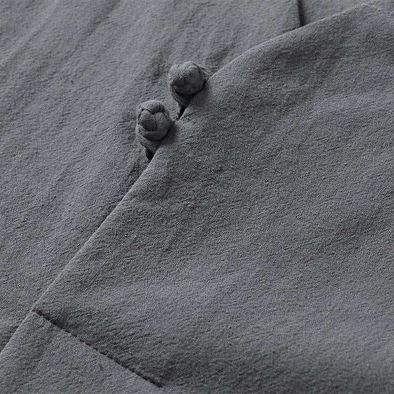 Koszula męska z bawełny Buddha Stones Casual Plain Color Dwa guziki Dekolt w serek Rękaw trzy czwarte - image 7