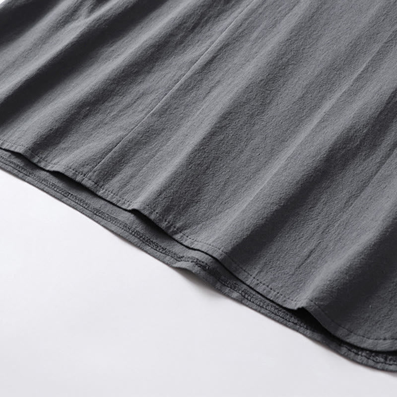 Koszula męska z bawełny Buddha Stones Casual Plain Color Dwa guziki Dekolt w serek Rękaw trzy czwarte - image 9