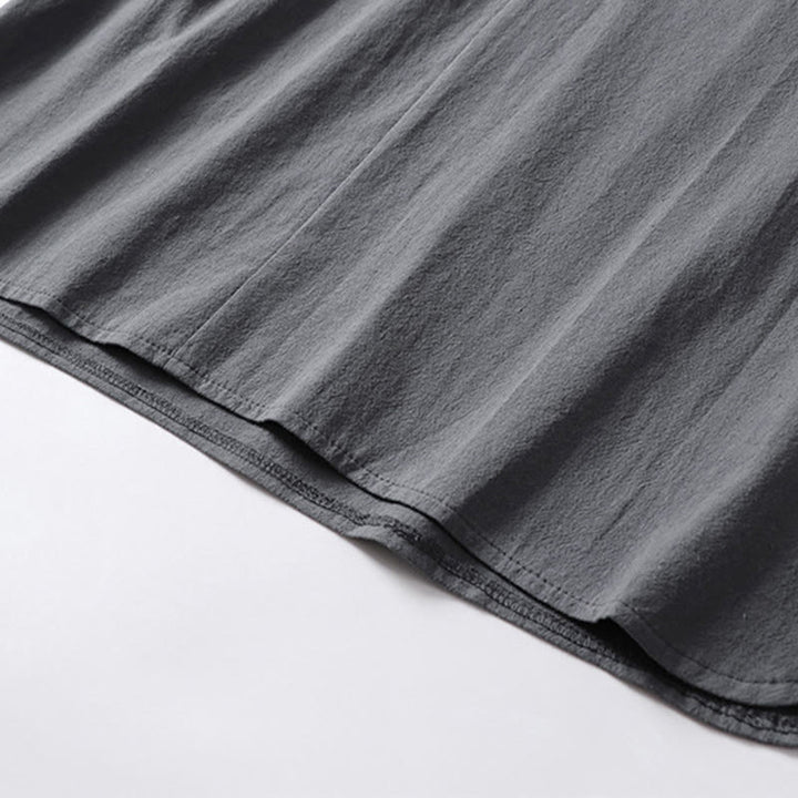 Koszula męska z bawełny Buddha Stones Casual Plain Color Dwa guziki Dekolt w serek Rękaw trzy czwarte - image 9