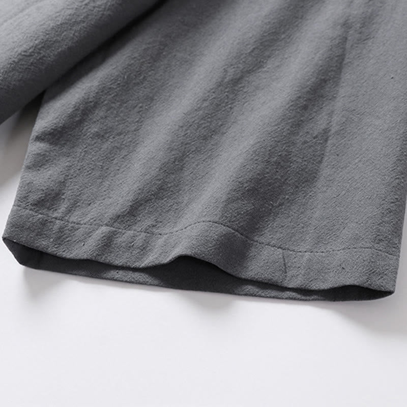 Koszula męska z bawełny Buddha Stones Casual Plain Color Dwa guziki Dekolt w serek Rękaw trzy czwarte - image 11