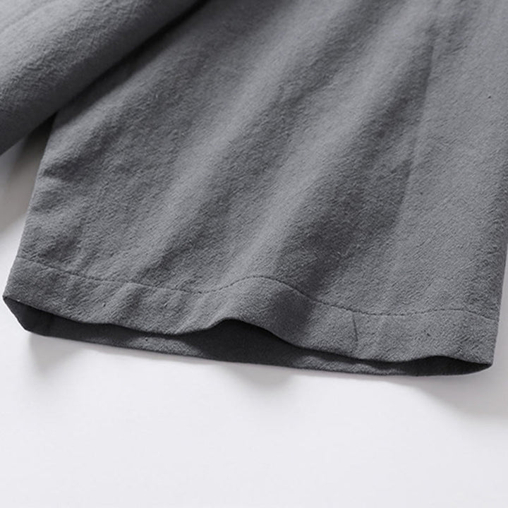 Koszula męska z bawełny Buddha Stones Casual Plain Color Dwa guziki Dekolt w serek Rękaw trzy czwarte - image 11