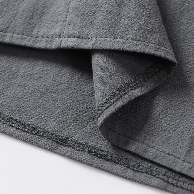 Koszula męska z bawełny Buddha Stones Casual Plain Color Dwa guziki Dekolt w serek Rękaw trzy czwarte - image 10