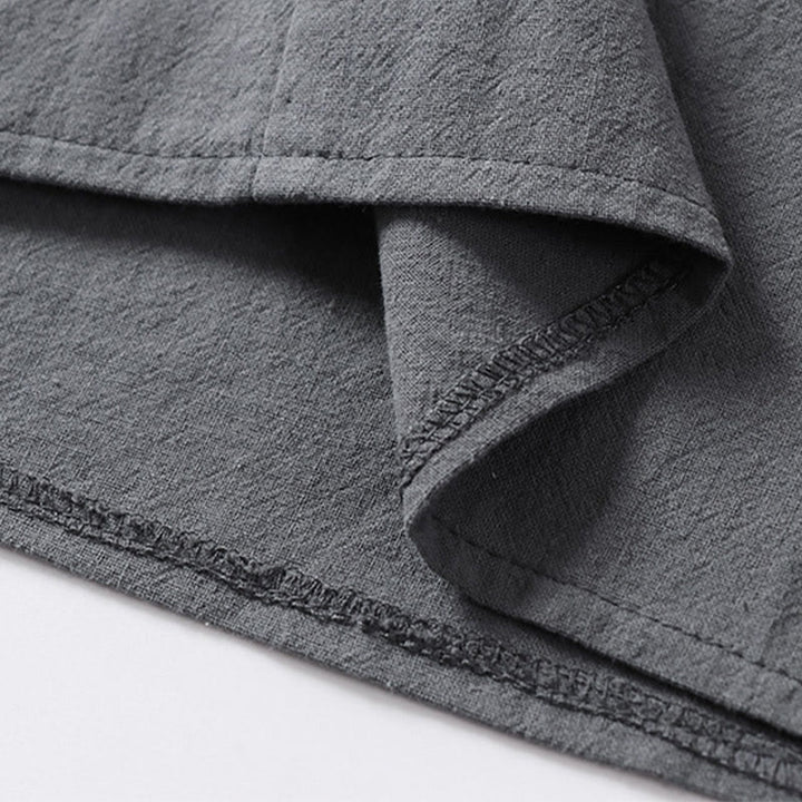 Koszula męska z bawełny Buddha Stones Casual Plain Color Dwa guziki Dekolt w serek Rękaw trzy czwarte - image 10