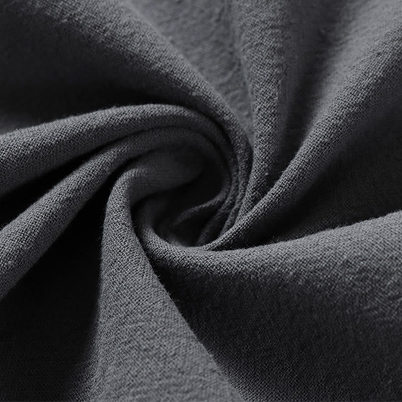 Koszula męska z bawełny Buddha Stones Casual Plain Color Dwa guziki Dekolt w serek Rękaw trzy czwarte - image 8