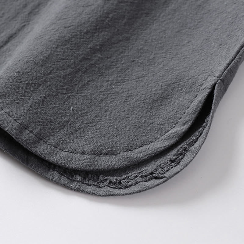 Koszula męska z bawełny Buddha Stones Casual Plain Color Dwa guziki Dekolt w serek Rękaw trzy czwarte